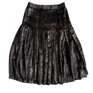 Vintage Black Velvet Skirt‎ Womens S Gold Brocade Drop Waist Whimsigoth Retro